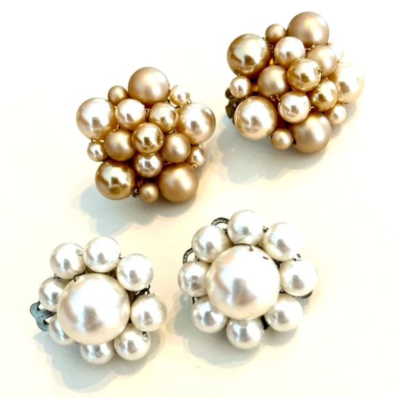 Jewelry - Vintage 50s Faux Pearl Clip-On Earrings